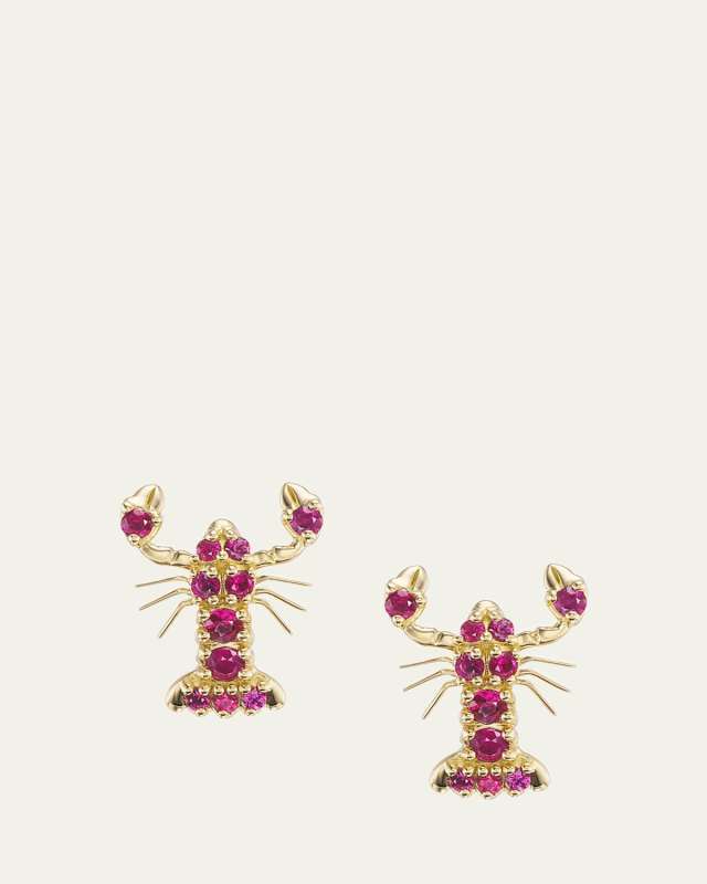 18K Yellow Gold Lobster Stud Earrings with Rubies